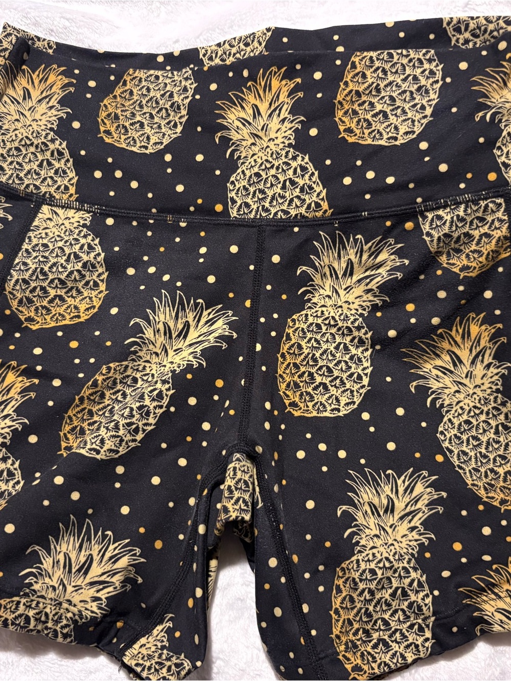 CVG Black & Gold Pineapple Print Bike Shorts - Size Medium